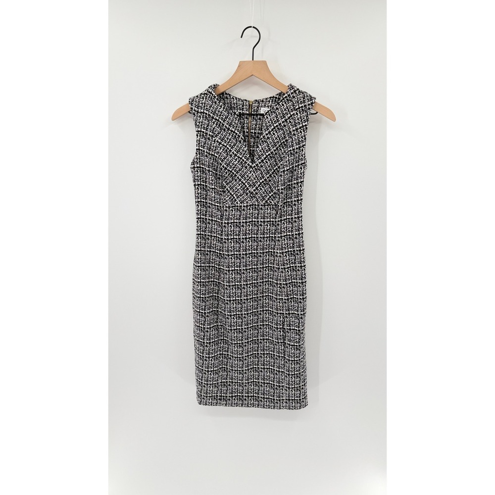 Calvin Klein 0 Sheath Dress Black and White Tweed Professional Dark Academia - Picture 1 of 5